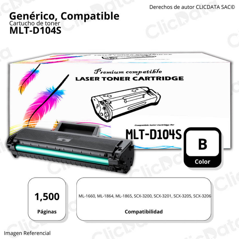 Toner Samsung MLT-D104S Negro 1.500 Pág SCX 3206, 3205 Compatible