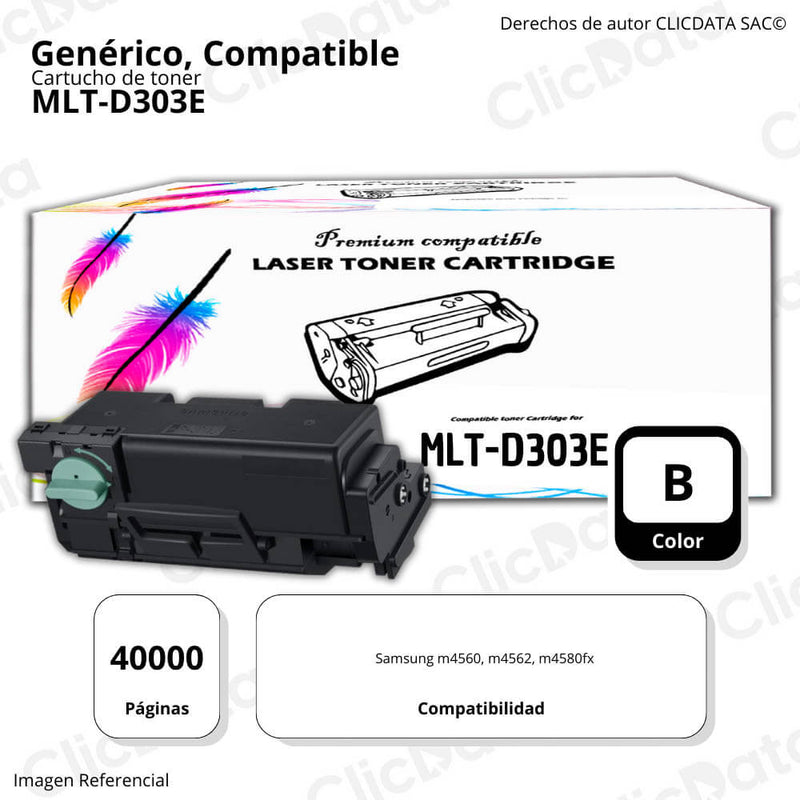 Toner Samsung MLT-D303E Negro 40,000 Pág M4580, M4560 Compatible
