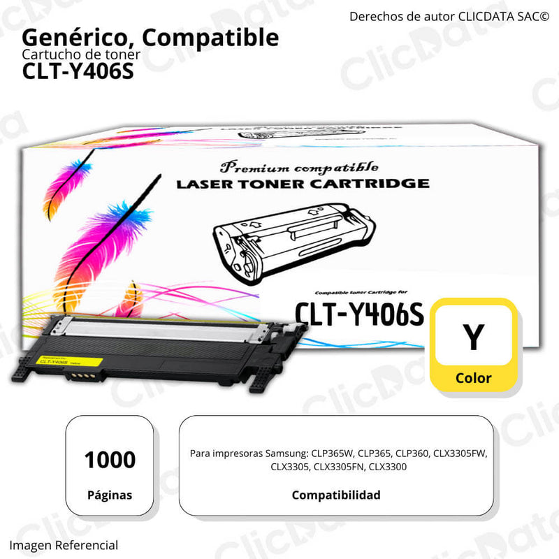 Toner Samsung CLT Y406S Yellow 1,000 Pág. CLP360 Compatible