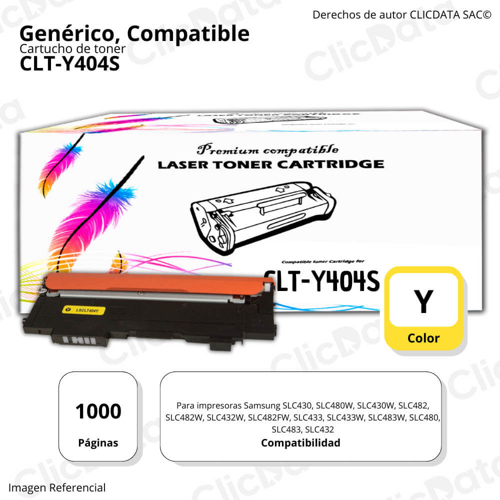 Toner Samsung CLT Y404S Yellow 1,000 Pág. SLC430 Compatible