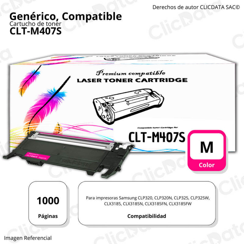 Toner Samsung CLT M407S Magenta 1,000 Pág. CLP320N Compatible