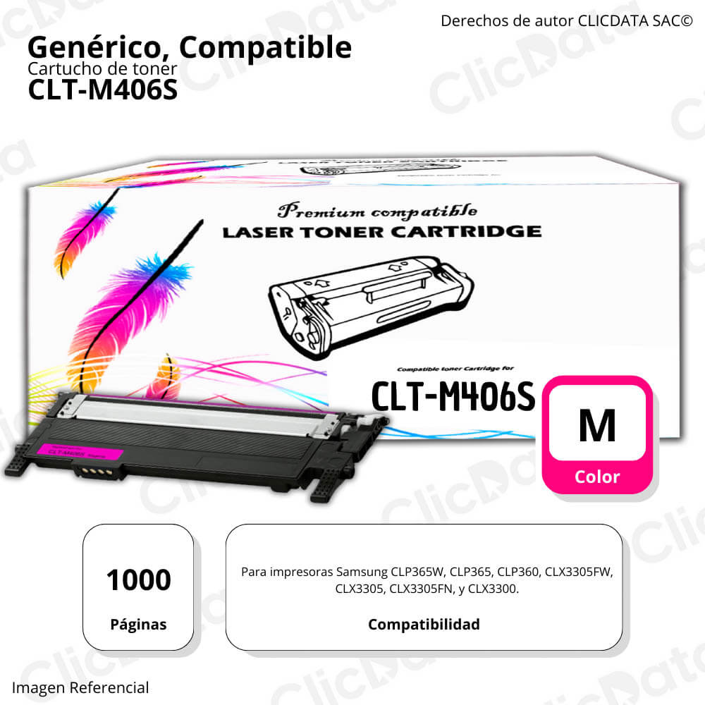 Toner Samsung CLT M406S Magenta 1,000 Pág. CLP360 Compatible