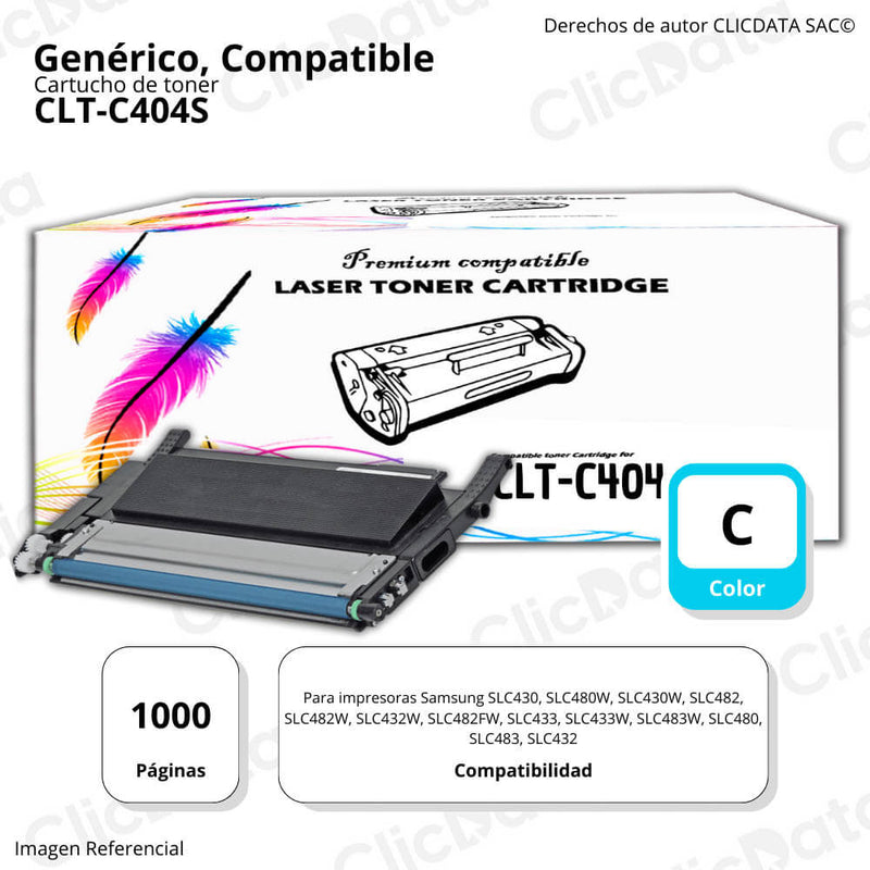 Toner Samsung CLT C404S Cyan 1,000 Pág. C430W, SLC432 Compatible