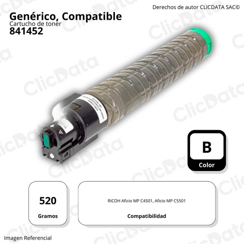 Toner Ricoh 841452 Negro 520g MP C4501, C5501C C5000 Compatible