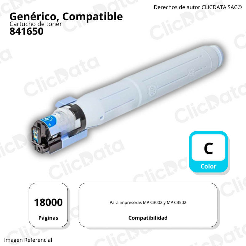 Toner Ricoh 841650 Cyan 18,000 Pág. C3002, C3502 Compatible