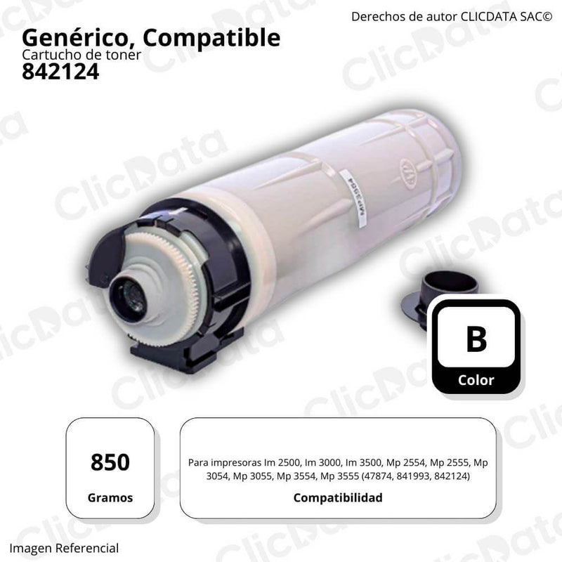 Toner Ricoh 842124 Negro 850g MP 2554, IM 2500, 3500 Compatible