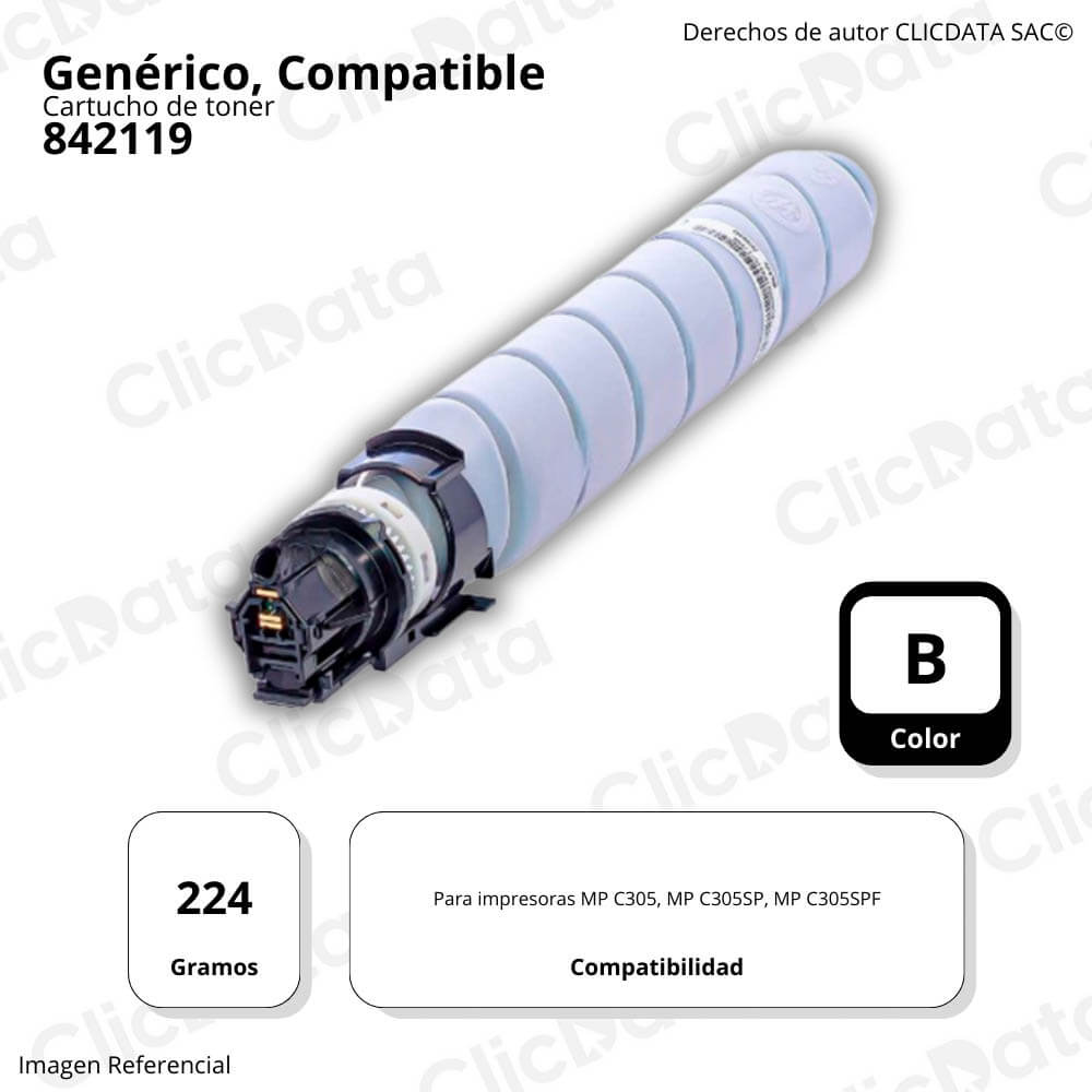Toner Ricoh 842119 Negro 224g C305. C305SP, C305spf Compatible