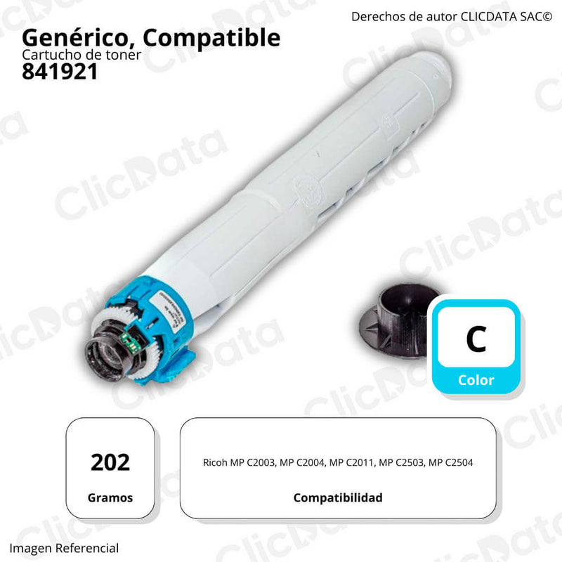Toner Ricoh 841921 Cyan 202g MP C2003, C2503, C2504 Compatible