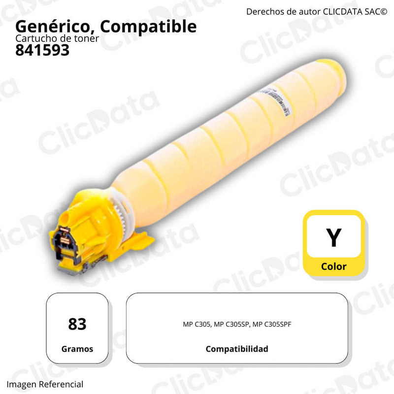 Toner Ricoh 841593 Yellow 83g Mp C305, MP C305spf Compatible