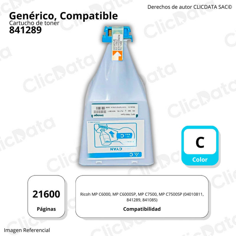 Toner Ricoh 841289 Cian 560g MP C6000, MP C600SP Compatible