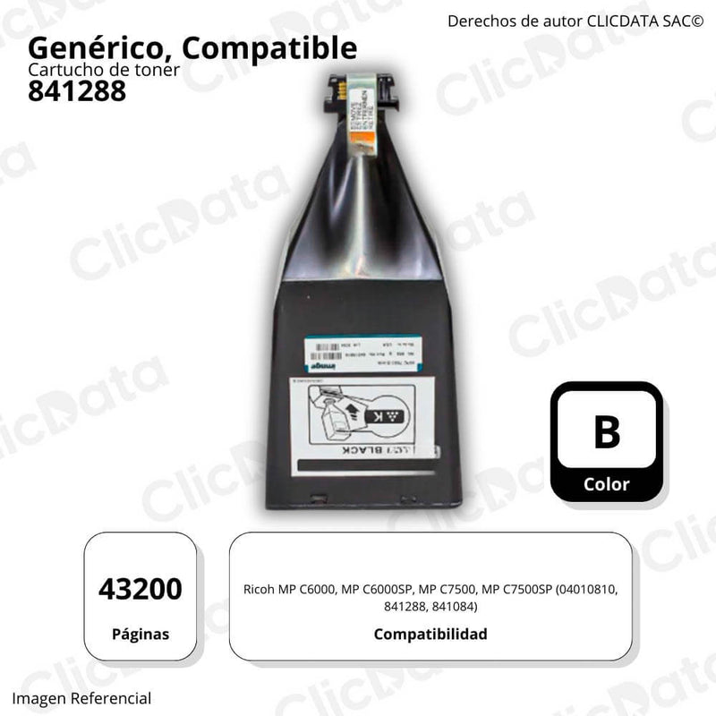 Toner Ricoh 841288 Negro 950g Pág. MP C6000, MP C600SP Compatible