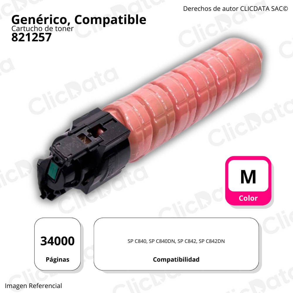 Toner Ricoh 821257 Magenta 34K Pág. SPC840A Compatible, Generico