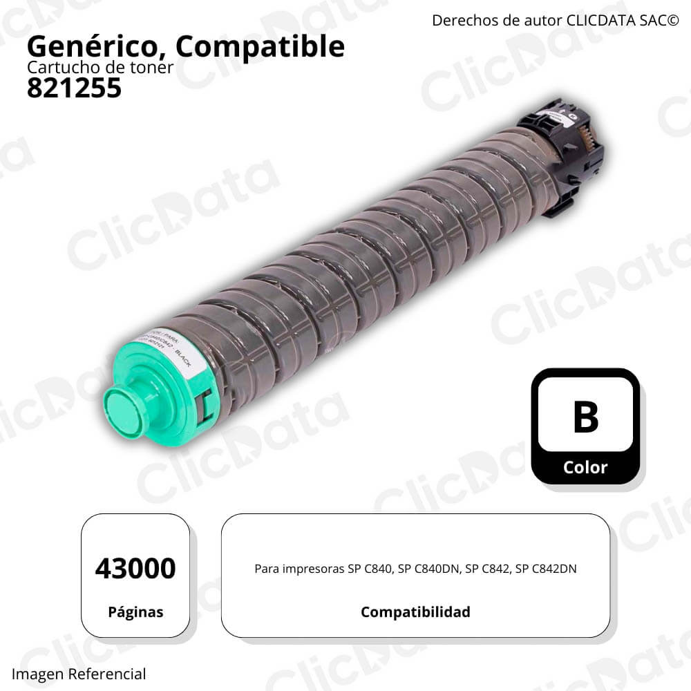 Toner Ricoh 821255 Negro 43K Pág. SPC840A Compatible, Generico