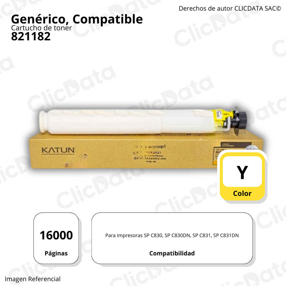 Toner Ricoh 821182 Yellow 16K Pág. SP C830DN. C831DN Compatible