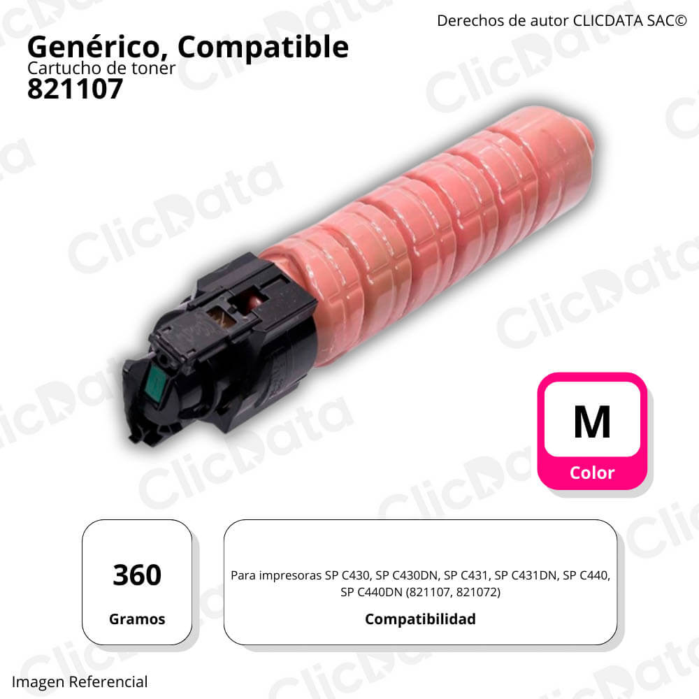 Toner Ricoh 821107 Magenta 360g SPC430A, SPC431, C440 Compatible
