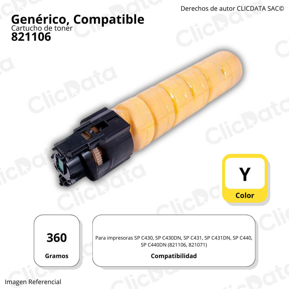 Toner Ricoh 821106 Yellow 360g SPC430A, SPC431, C440 Compatible