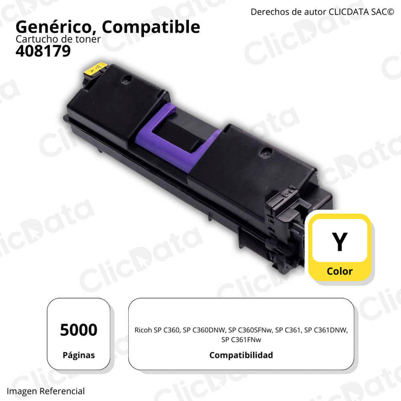 Toner Ricoh 408179 Yellow 5K Pág. SP C360. C361DNW Compatible
