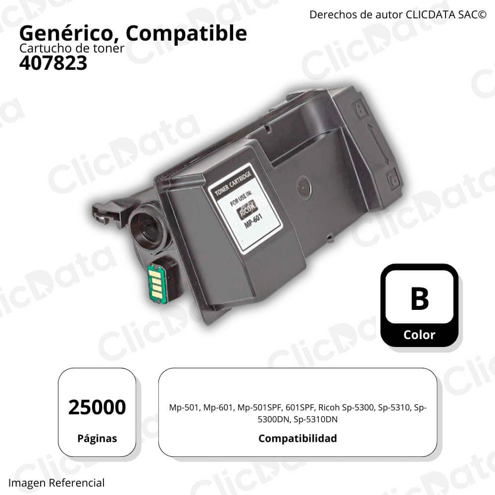 Toner Ricoh 407823 Negro 678g MP 501,MP601, SP 5310dn Compatible