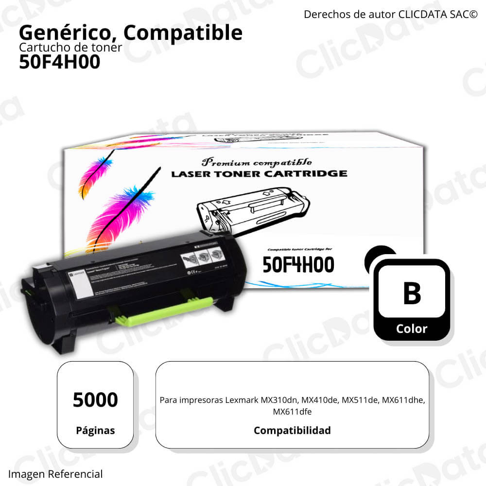 Toner Lexmark 50F4H00 Negro 5K Pág. Ms410Dn, MS415dn Compatible