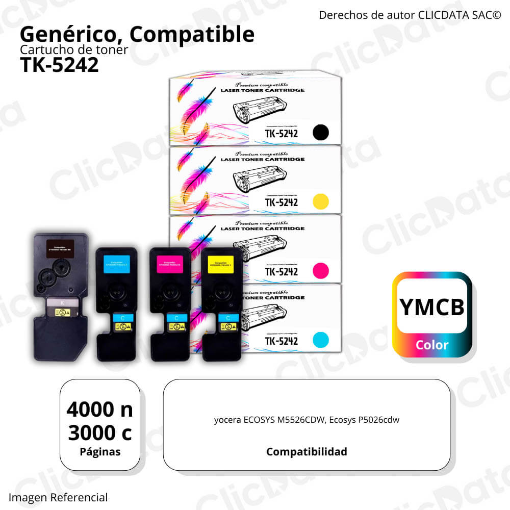 Juego de Toner Kyocera TK 5242 Negro y Color M5526CDW  Compatible