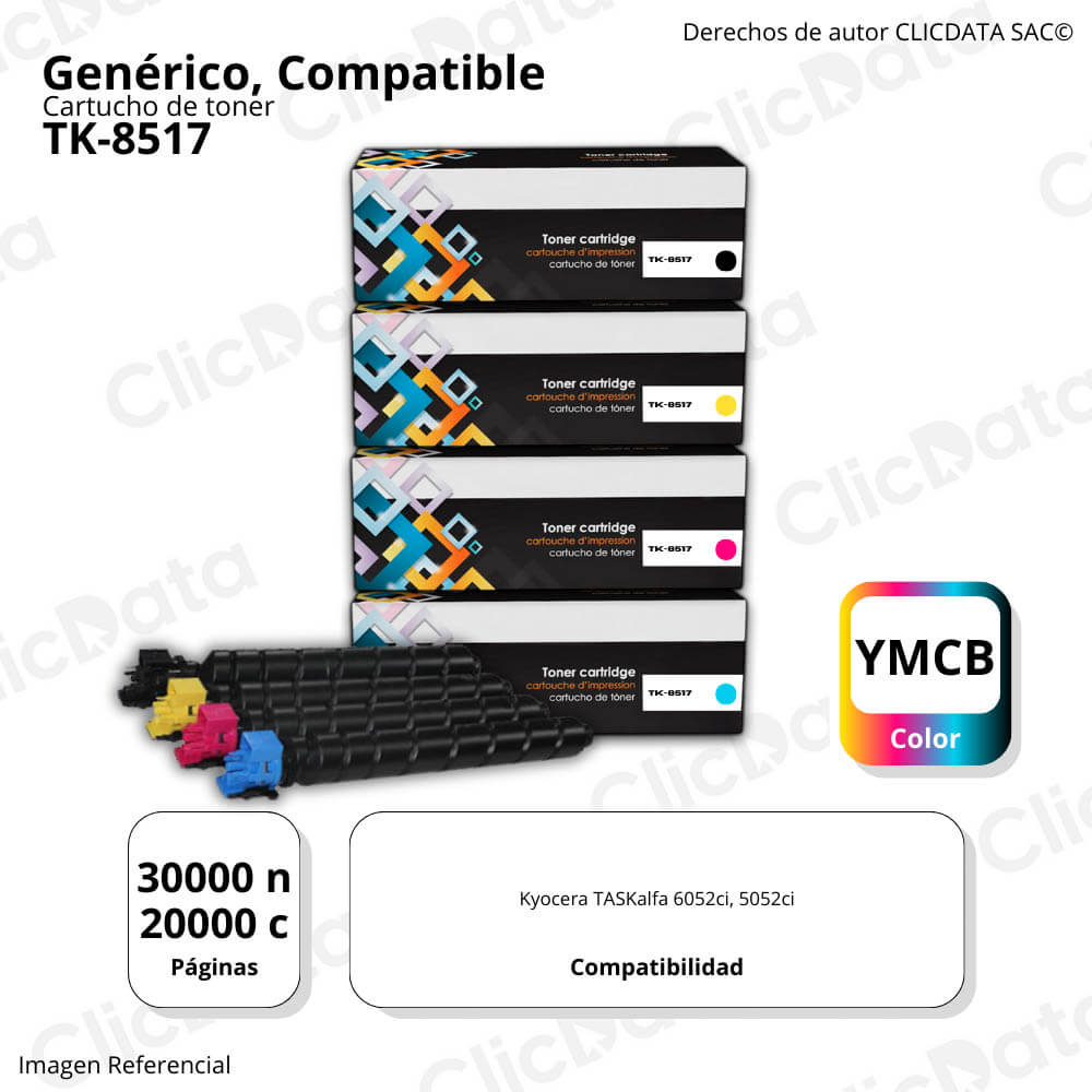 Juego de Toner Kyocera TK 8517 Negro y Color 5052Ci Compatible