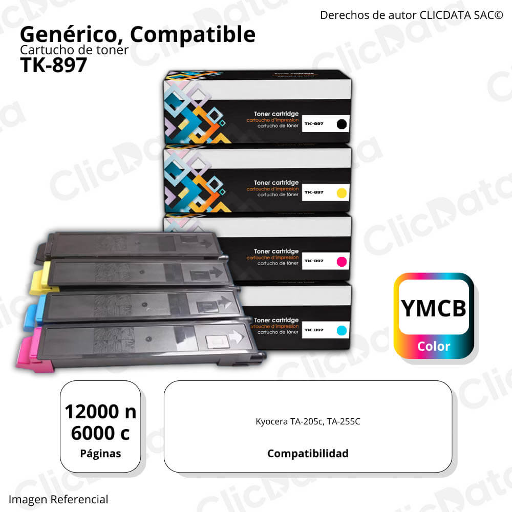 Juego de Toner Kyocera TK 897 Negro y Colores TA-205c Compatible