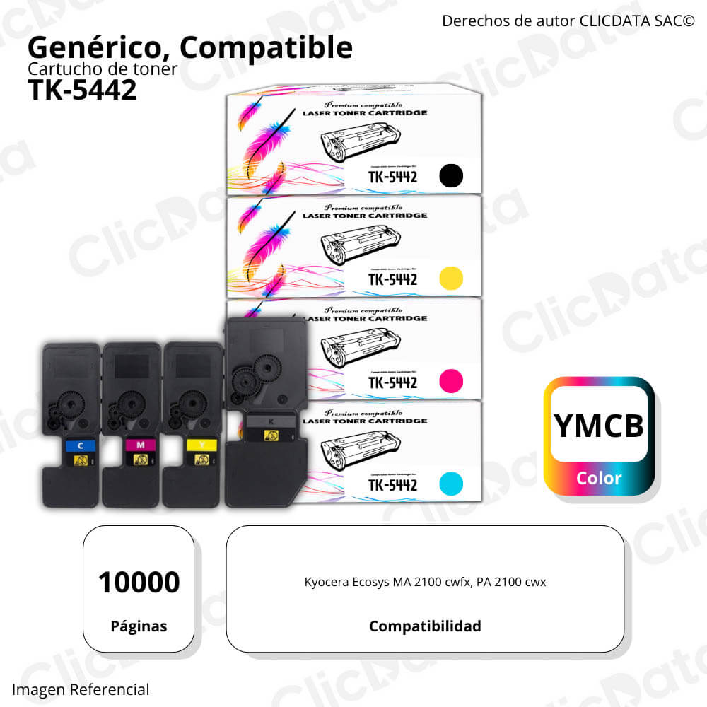 Juego de Toners Kyocera TK-5442 CYMK ma21000CFX, pa2100CWX Compatible
