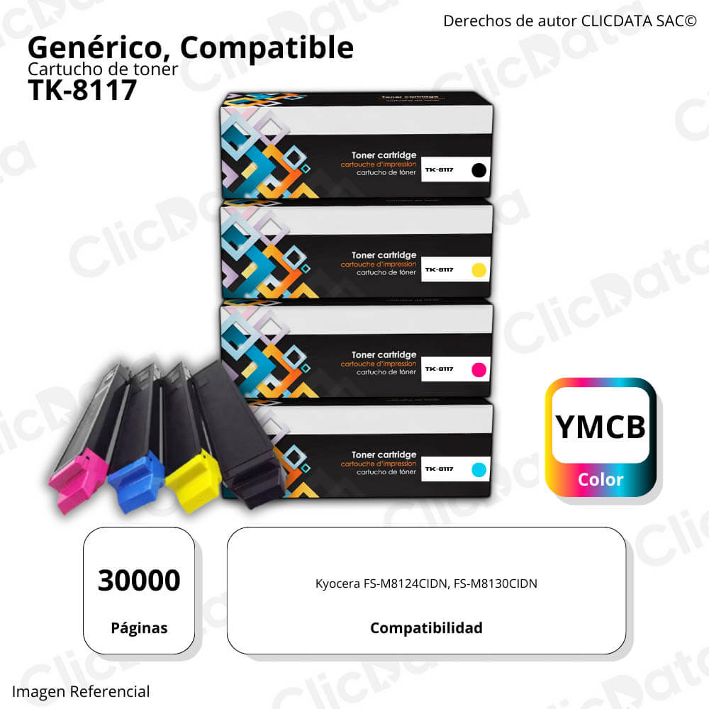 Juego de Toners Kyocera TK-8117 CYMK FS-M8130CIDN Compatible