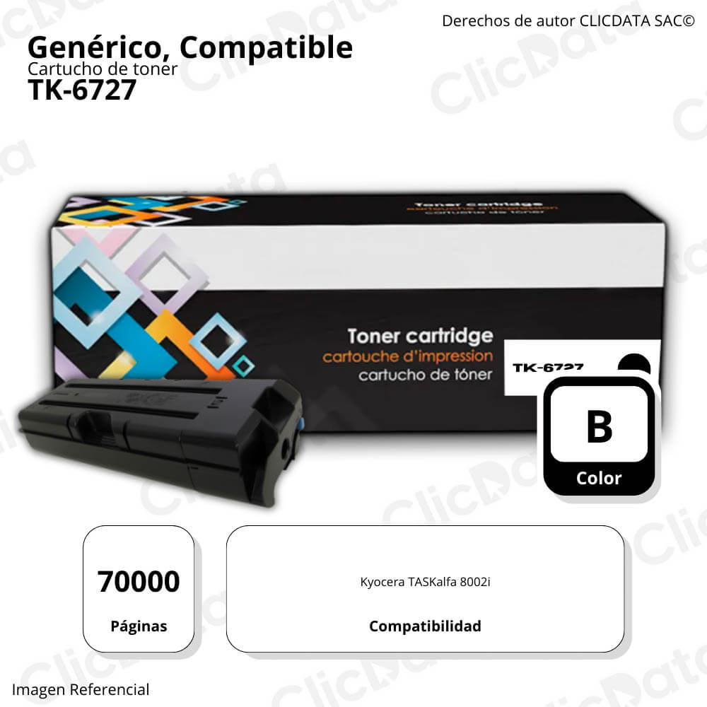 Toner Kyocera TK-6727 Negro 70,000 Pag 8002i Compatible