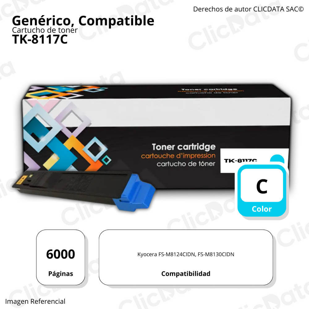 Toner Kyocera TK-8117C Cian 6,000 Páginas FS-M8130CIDN Compatible