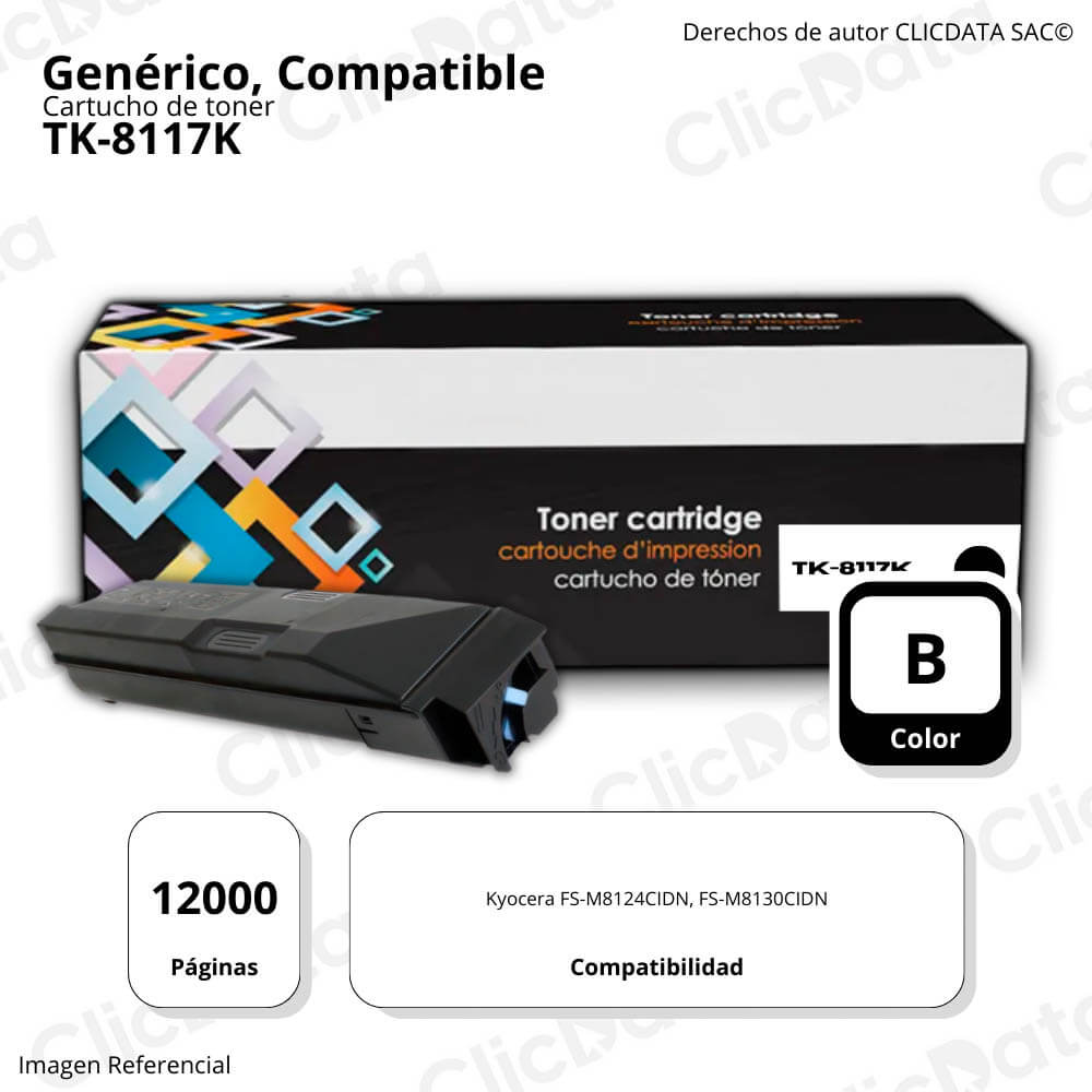 Toner Kyocera TK-8117K Black 12K Páginas FS-M8130CIDN Compatible