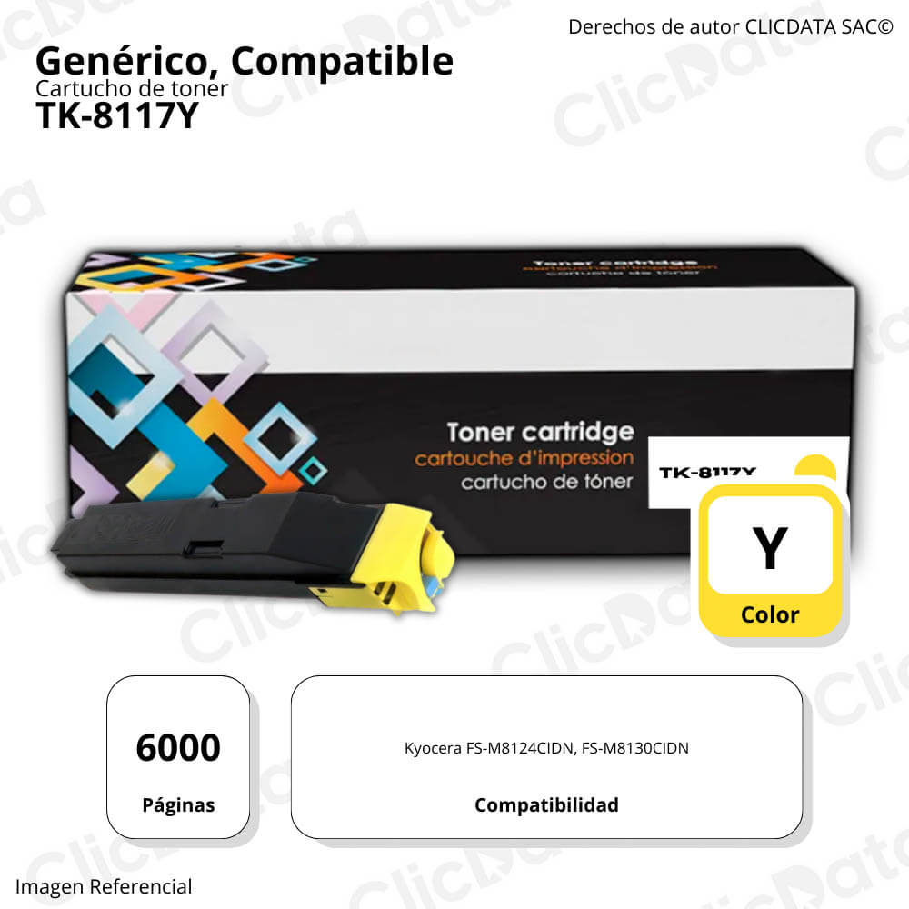Toner Kyocera TK-8117Y Yellow 6,000 Páginas FS-M8130CIDN Compatible