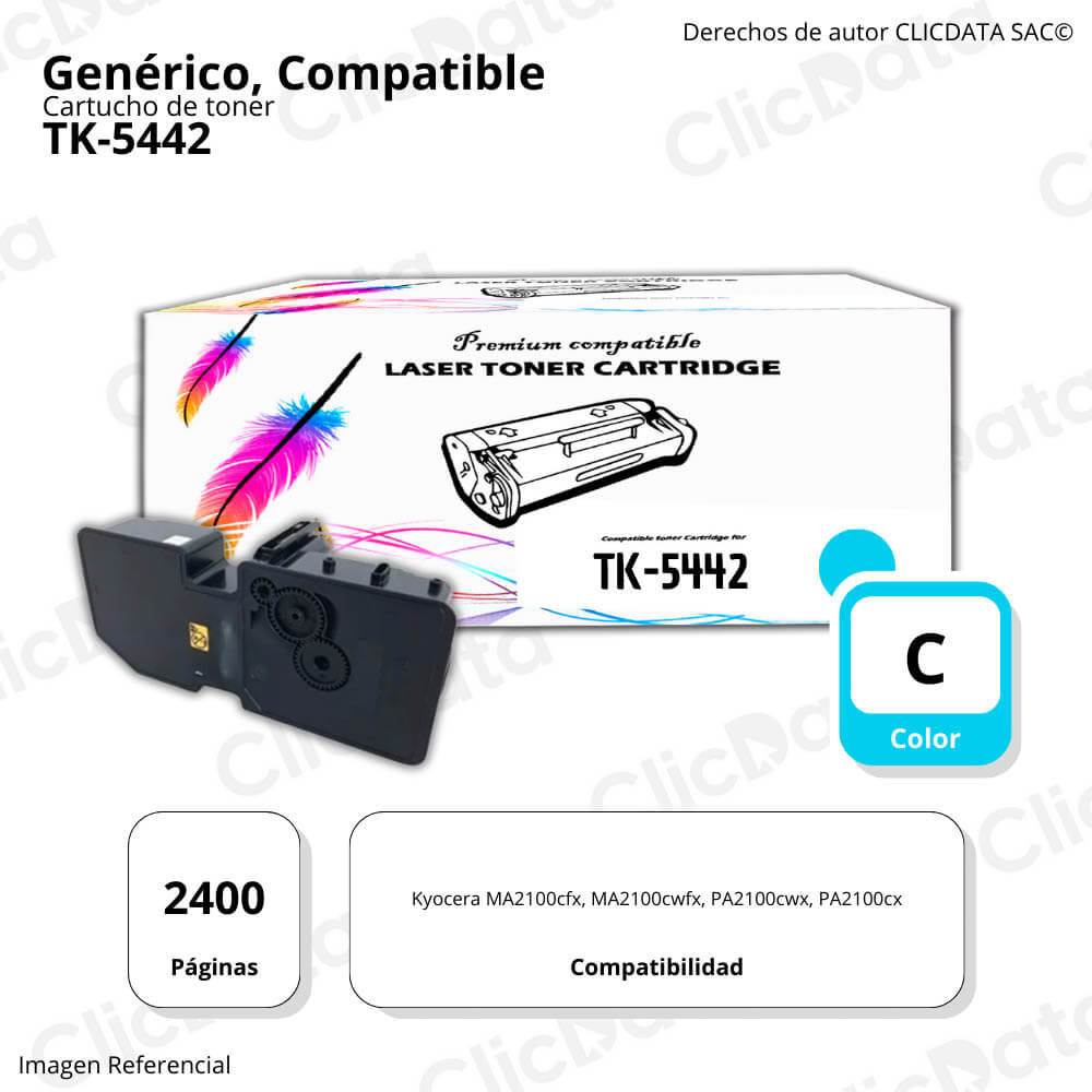 Toners Kyocera TK-5442 Cian 2,400 Páginas MA2100cfx Compatible