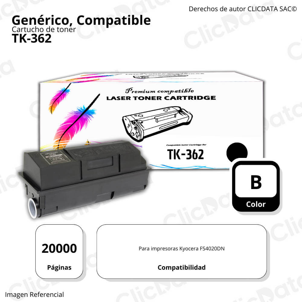 Toner Kyocera TK-362 Negro 20,000 Pág. FS4020DN Compatible