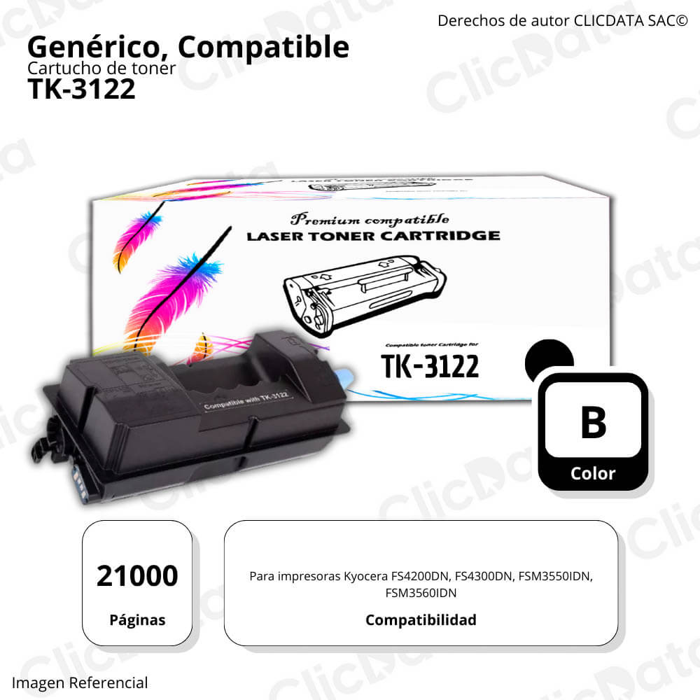 Toner Kyocera TK-3122 Negro 21,000 Pág. FS4200DN, M3550 Compatible