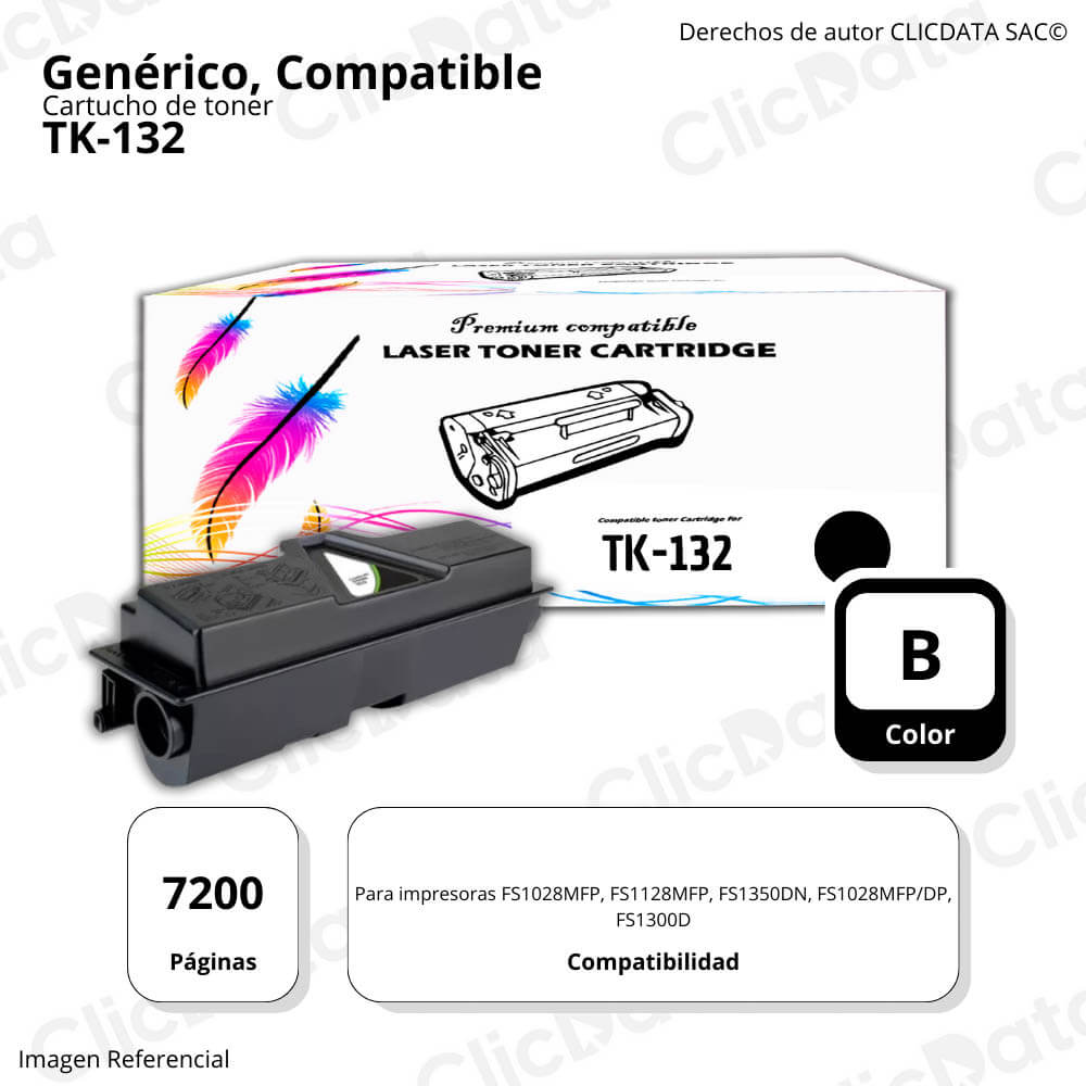 Toner Kyocera TK-132 Negro 7.200 Pág. FS1300, FS 1028 Compatible
