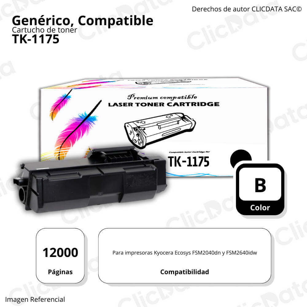Toner Kyocera TK-1175 Negro 12,000 Pág. M2040, M2640idw Compatible