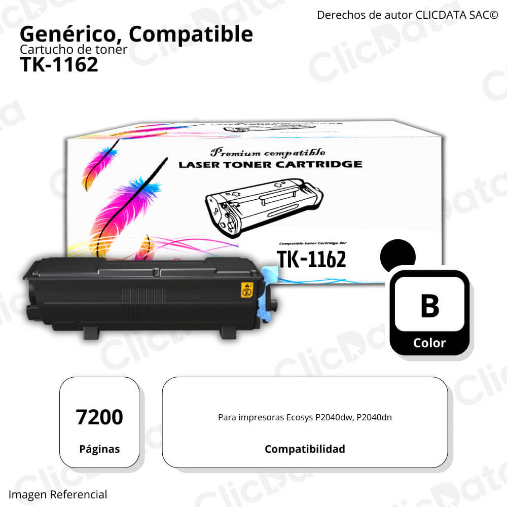 Toner Kyocera TK-1162 Negro 7,200 Pág. P2040dw Compatible, Generico