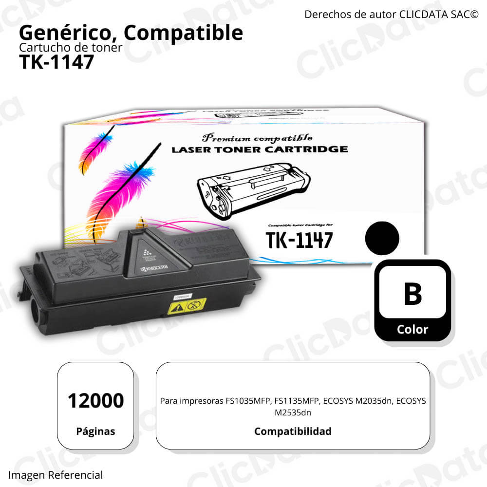 Toner Kyocera TK-1147 Negro 12,000 Pág. Fs1035Mfp Compatible