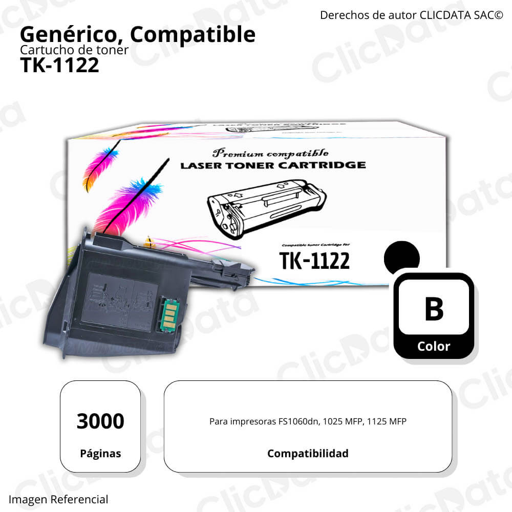 Toner Kyocera TK-1122 Negro 3,000 Pág. FS1060, 1025 mfp Compatible