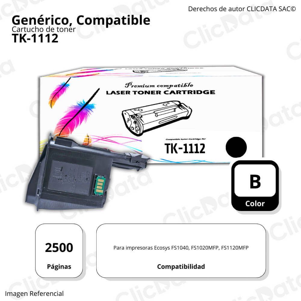 Toner Kyocera TK-1112 Negro 2.500 Pág. FS1040, FS 1020 Compatible