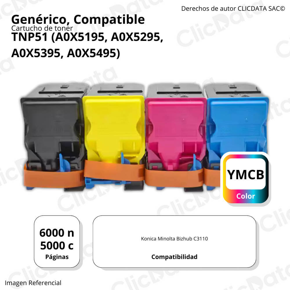 Juego de Toner Konica Minolta TNP51 Negro y Color C-3110 Compatible