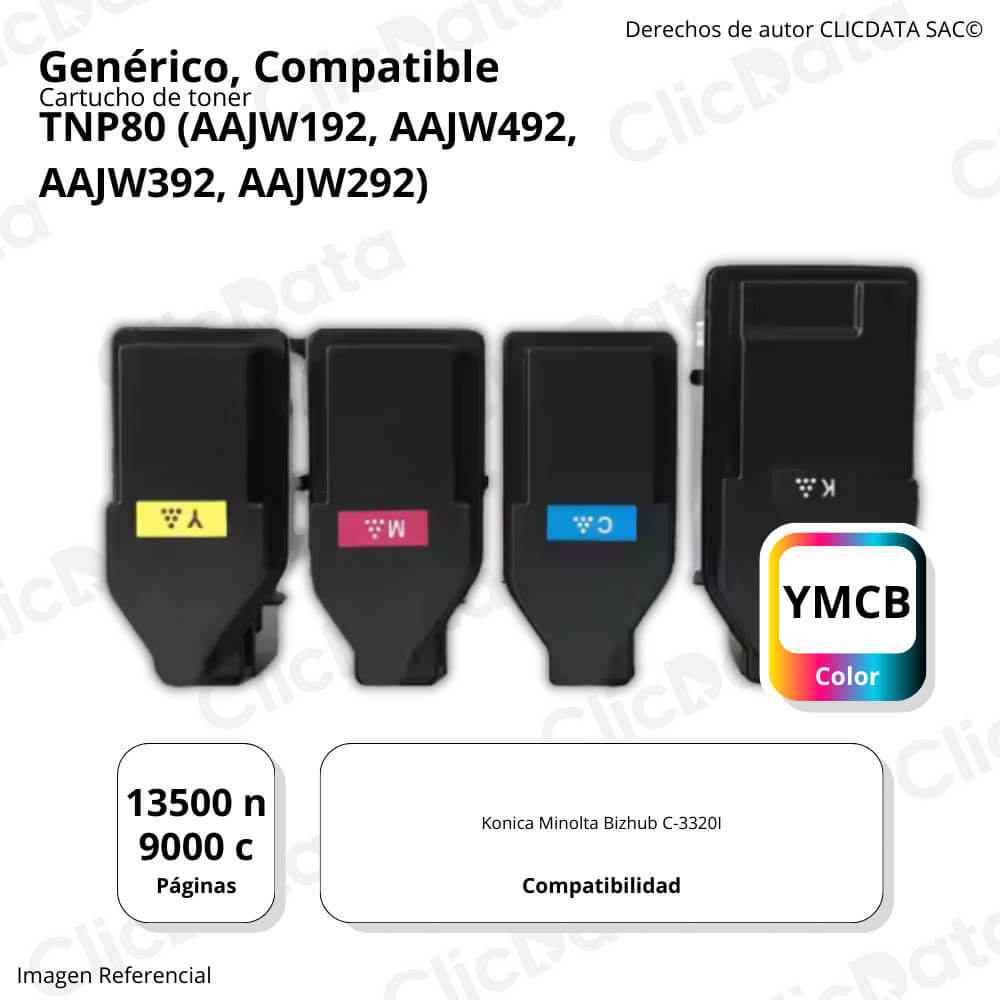 Juego de Toner Konica Minolta TNP80 CYMK Bizhub C3320I Compatible