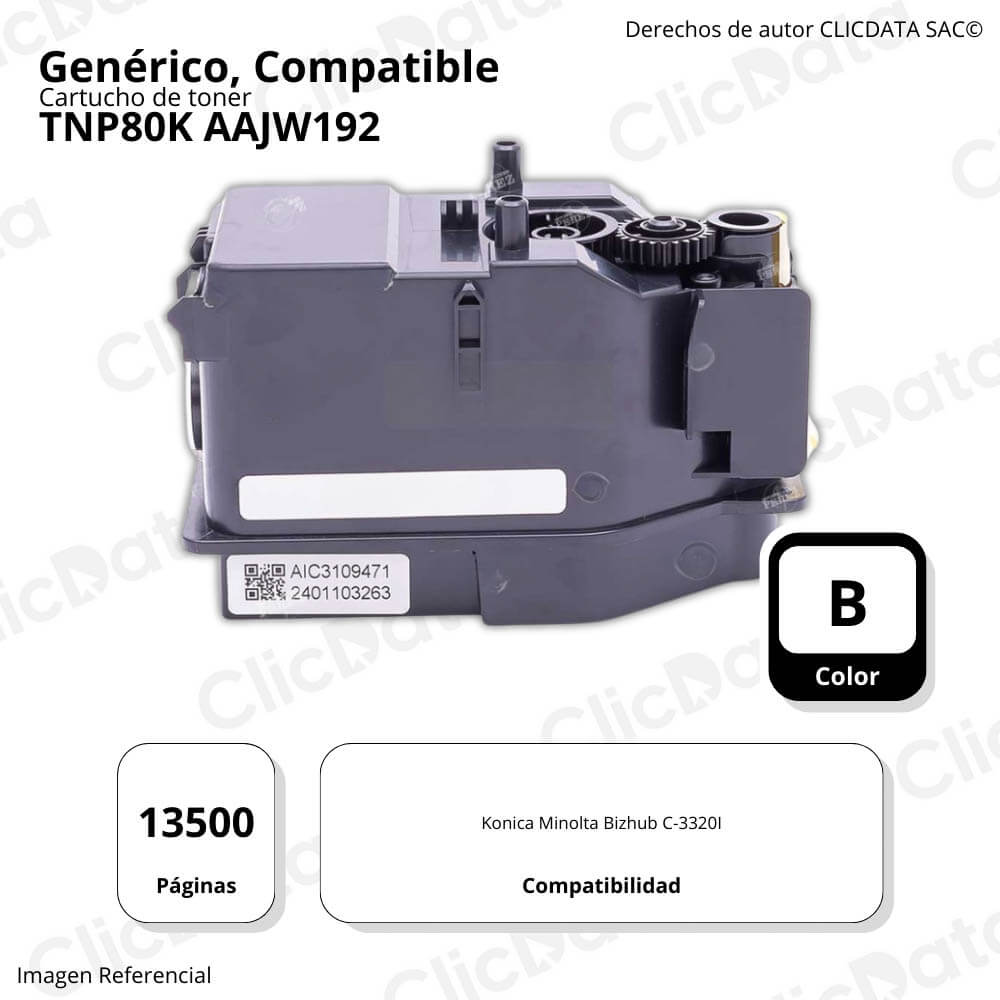 Toner Konica Minolta TNP80K Black 13.500 Pág BH C3320I Compatible