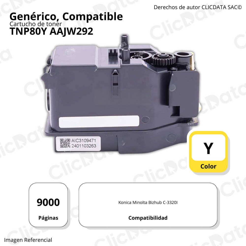 Toner Konica Minolta TNP80Y Yellow 9,000 Pág BH C3320I Compatible