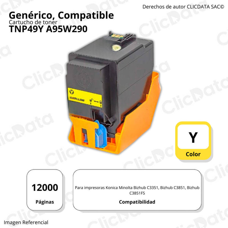 Toner Konica Minolta TNP49Y Yellow 12,000 Pág. C3851 Compatible