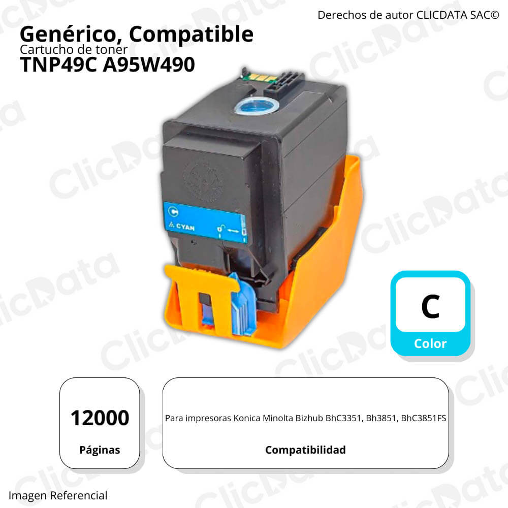 Toner Konica Minolta TNP49C Cyan 12,000 Pág. C3851 Compatible