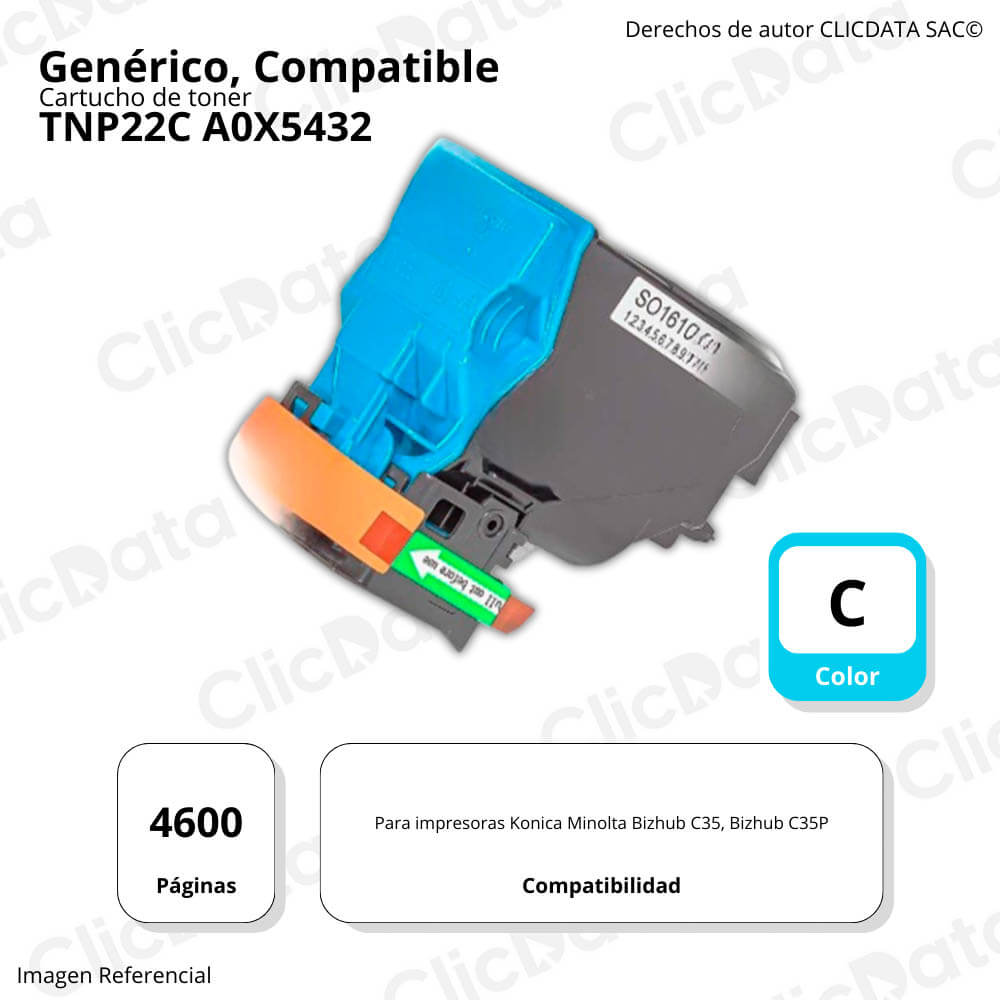Toner Konica Minolta TNP22C Cyan 4,6K Pág.  C35, C35P Compatible