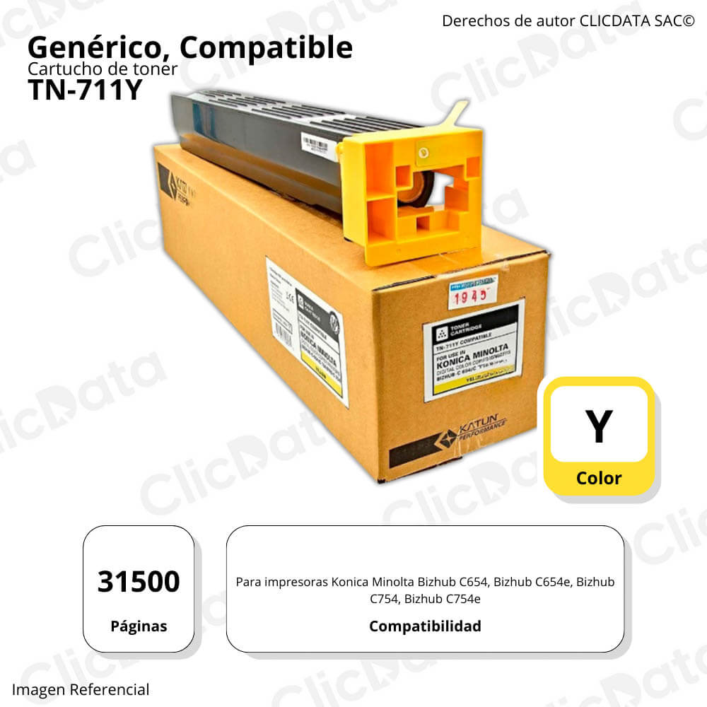 Toner Konica Minolta TN711Y Yellow 535g C654, C754 Compatible