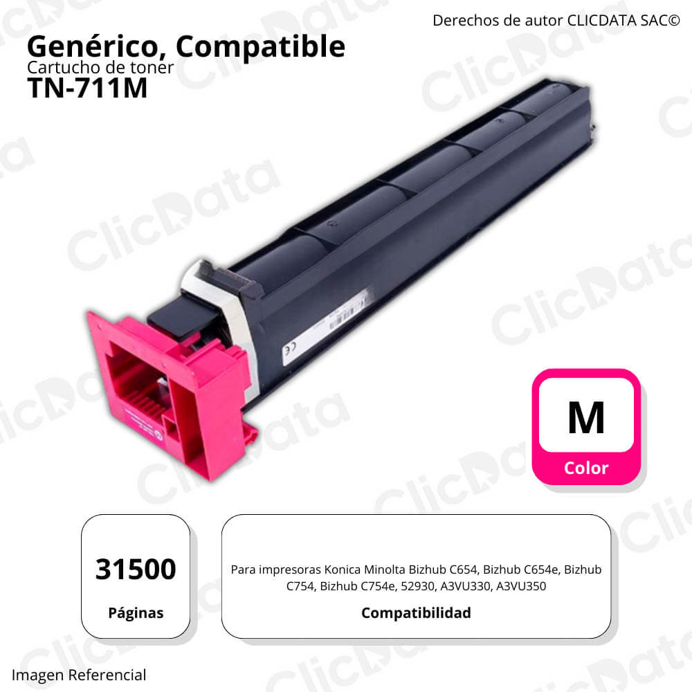 Toner Konica Minolta TN711M Magenta 535g C654, C754 Compatible